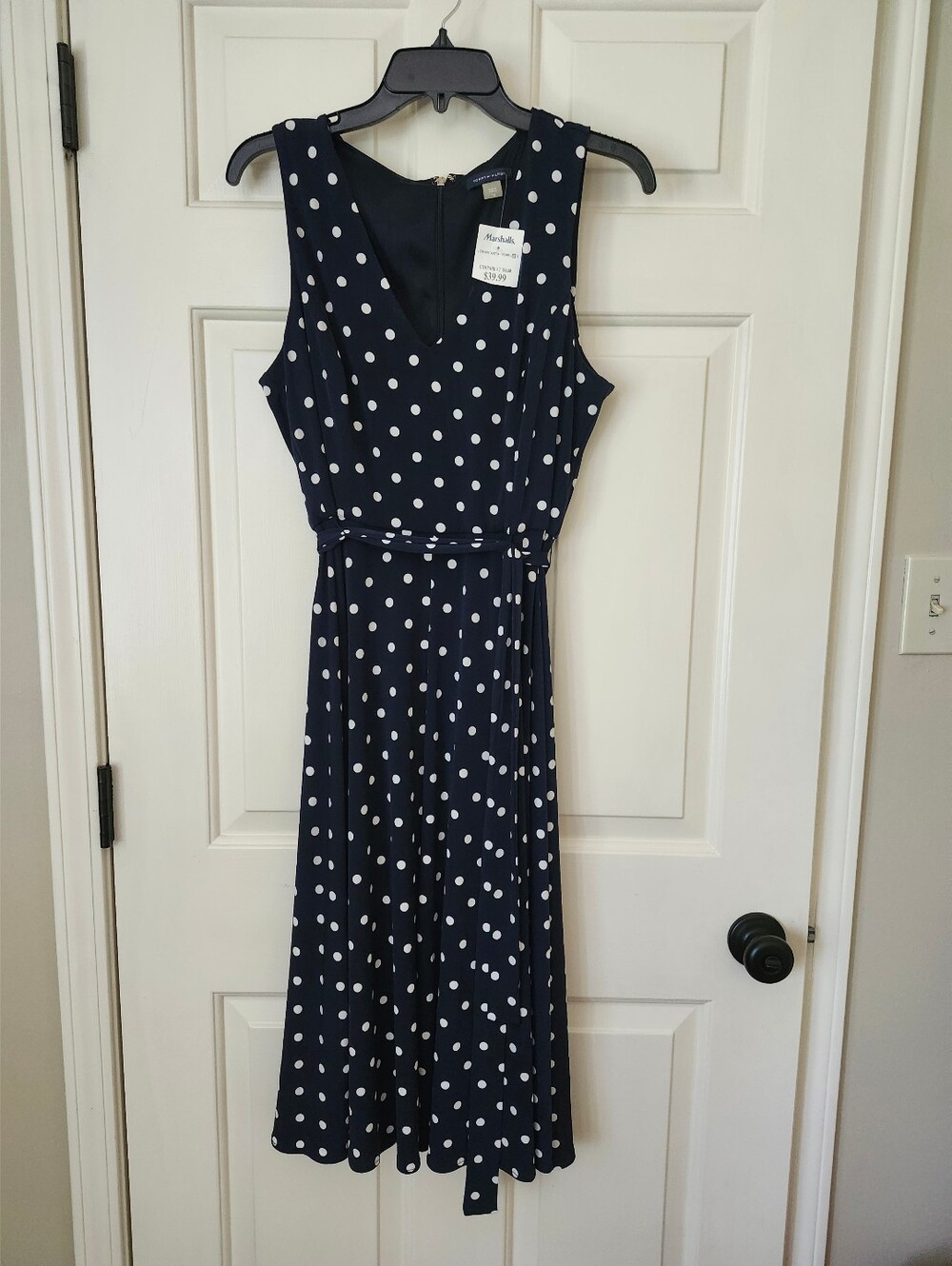 Tommy Hilfiger Navy and White Polka Dot Midi Dress